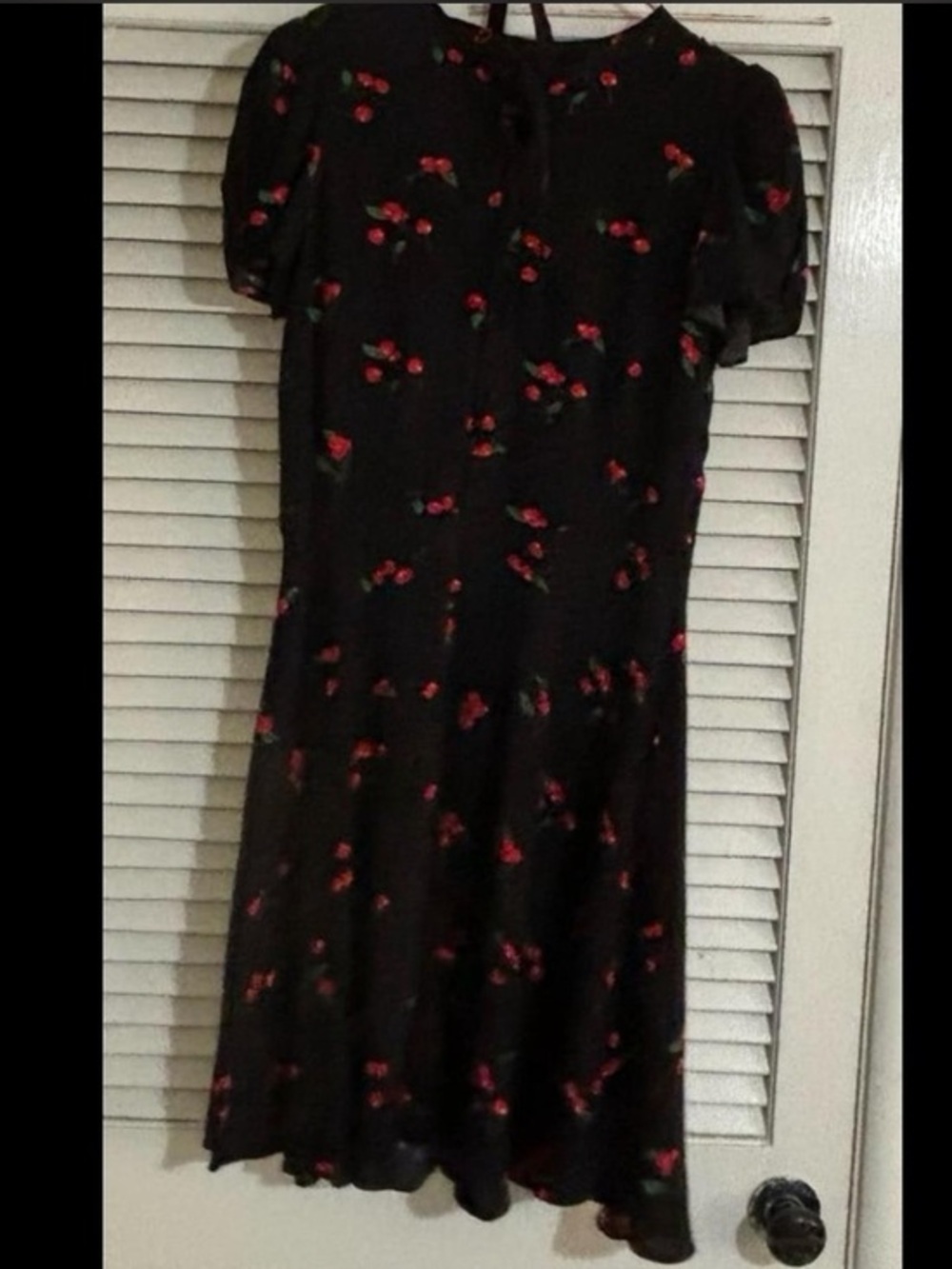 Polo Ralph Lauren Black Cherry Print Dress with Puff Sleeves size 10